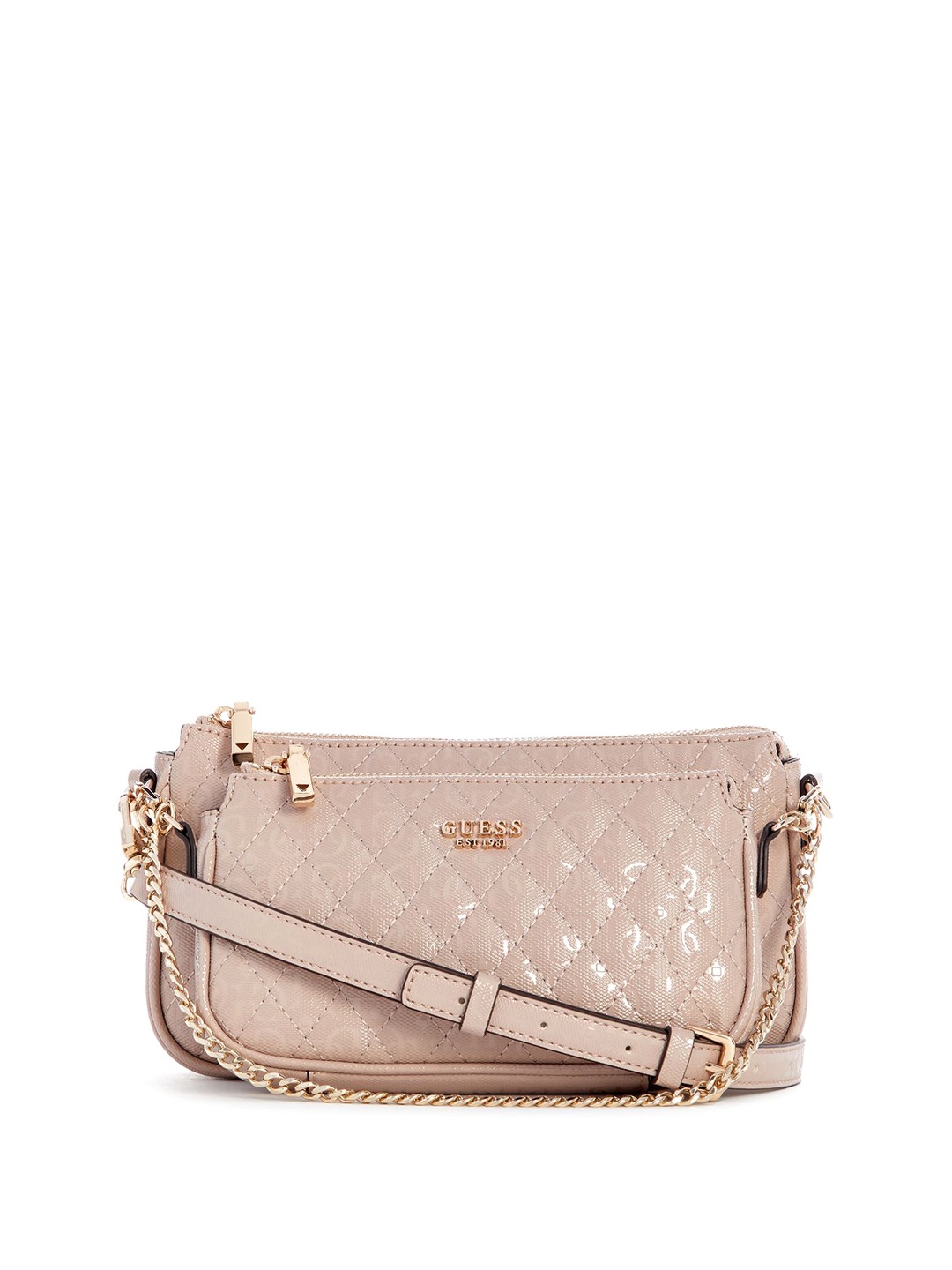 

GUESS Textured Embellished PU Structured Sling Bag with Quilted, Beige