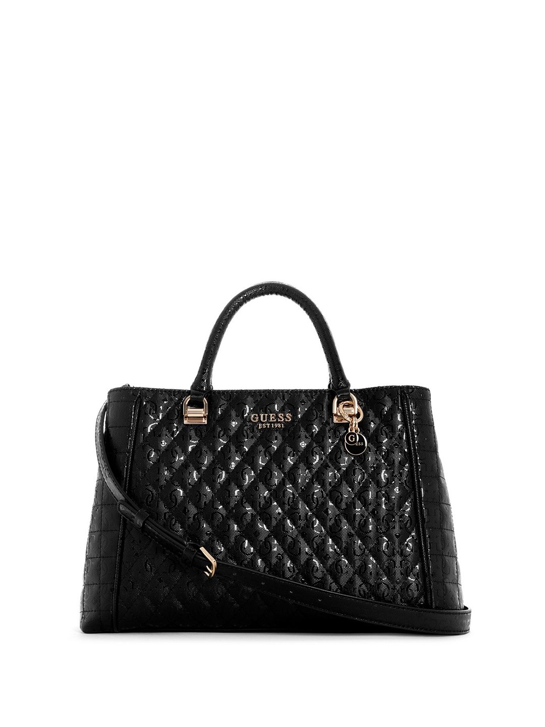 

GUESS Textured PU Structured Handheld Bag with Quilted, Black