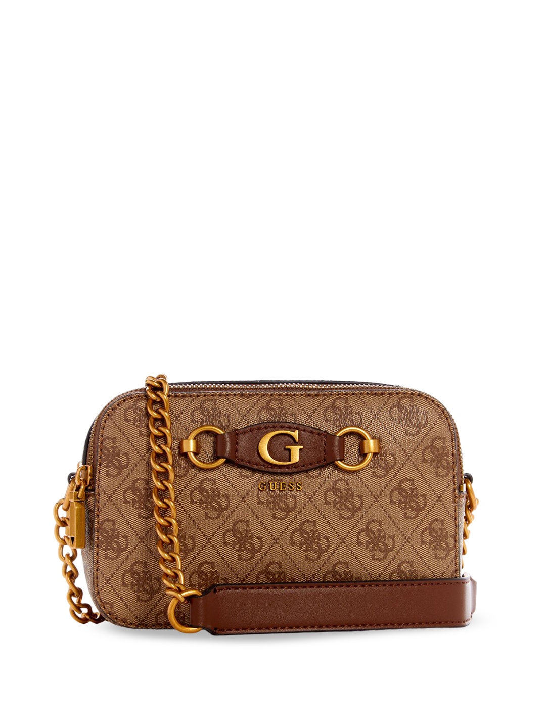 

GUESS PU Structured Sling Bag with Cut Work, Brown