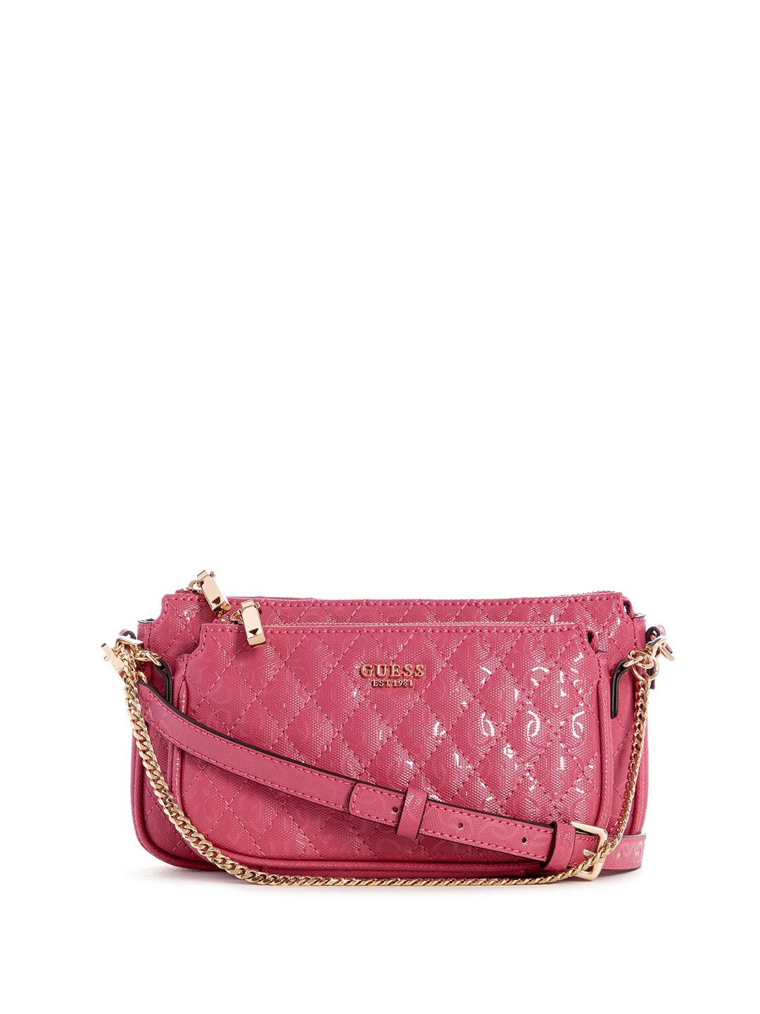 

GUESS Solid Textured PU Bucket Sling Bag with Bow Detail, Pink