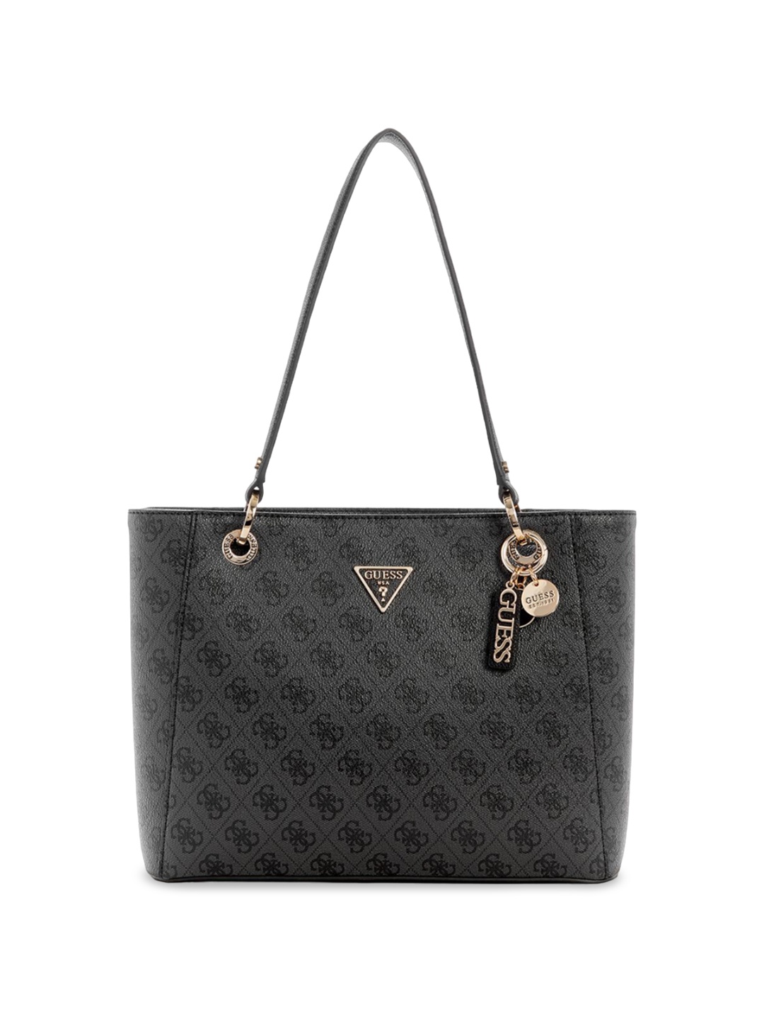 

GUESS Graphic Self Design PU Structured Shoulder Bag with Cut Work, Grey