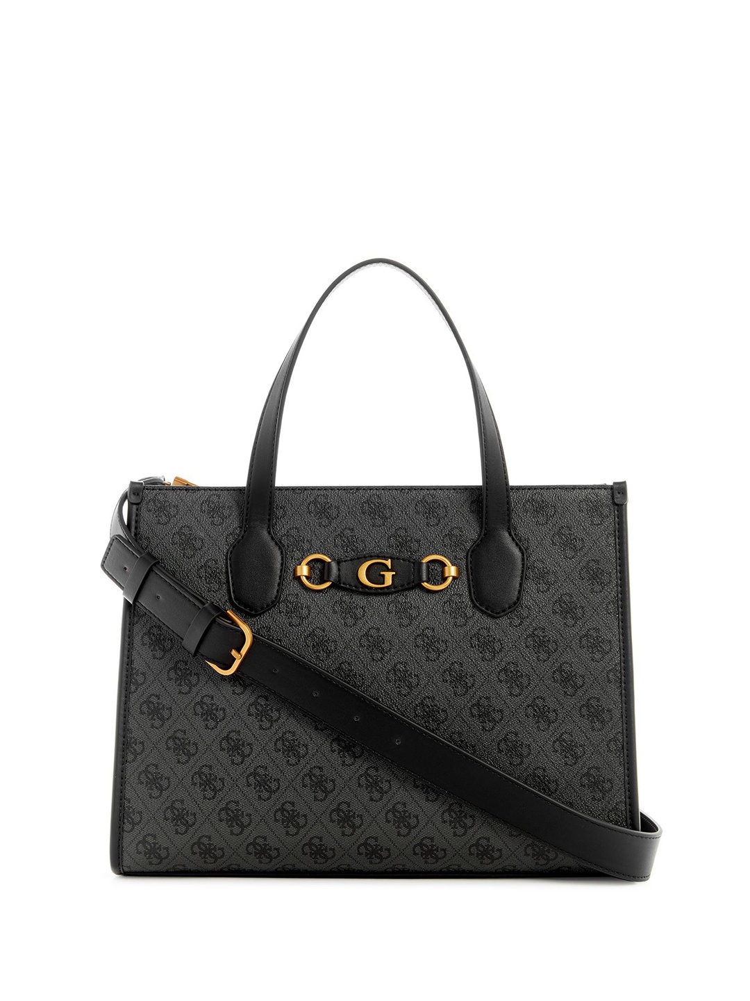 

GUESS Typography Printed PU Structured Handheld Bag with Bow Detail, Grey