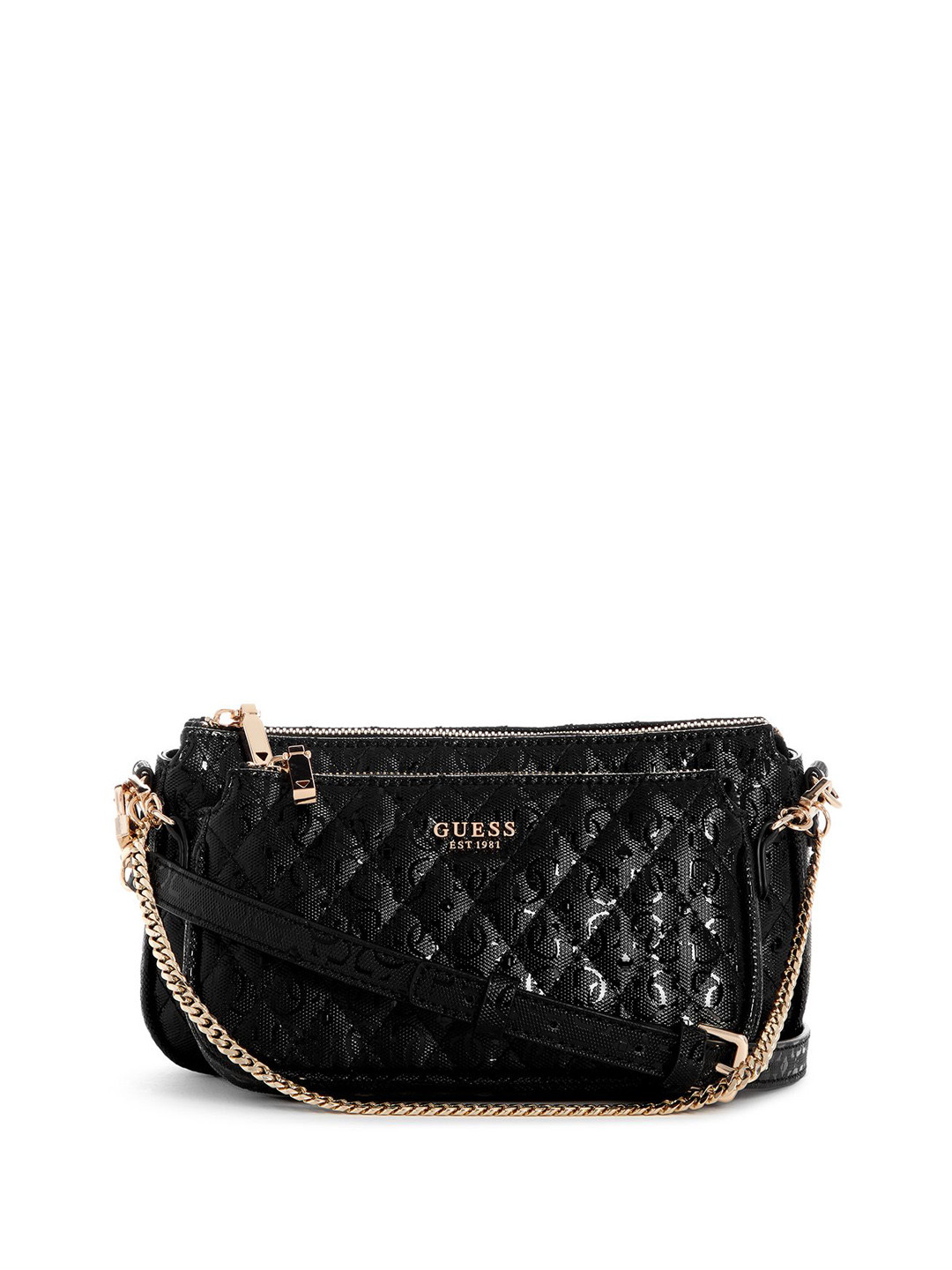 

GUESS Embellished PU Structured Sling Bag with Quilted, Black