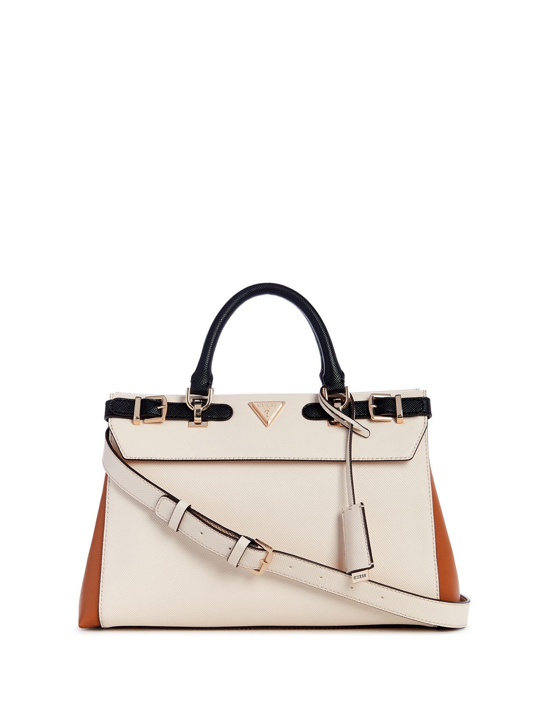 

GUESS Women PU Structured Handheld Bag, Cream