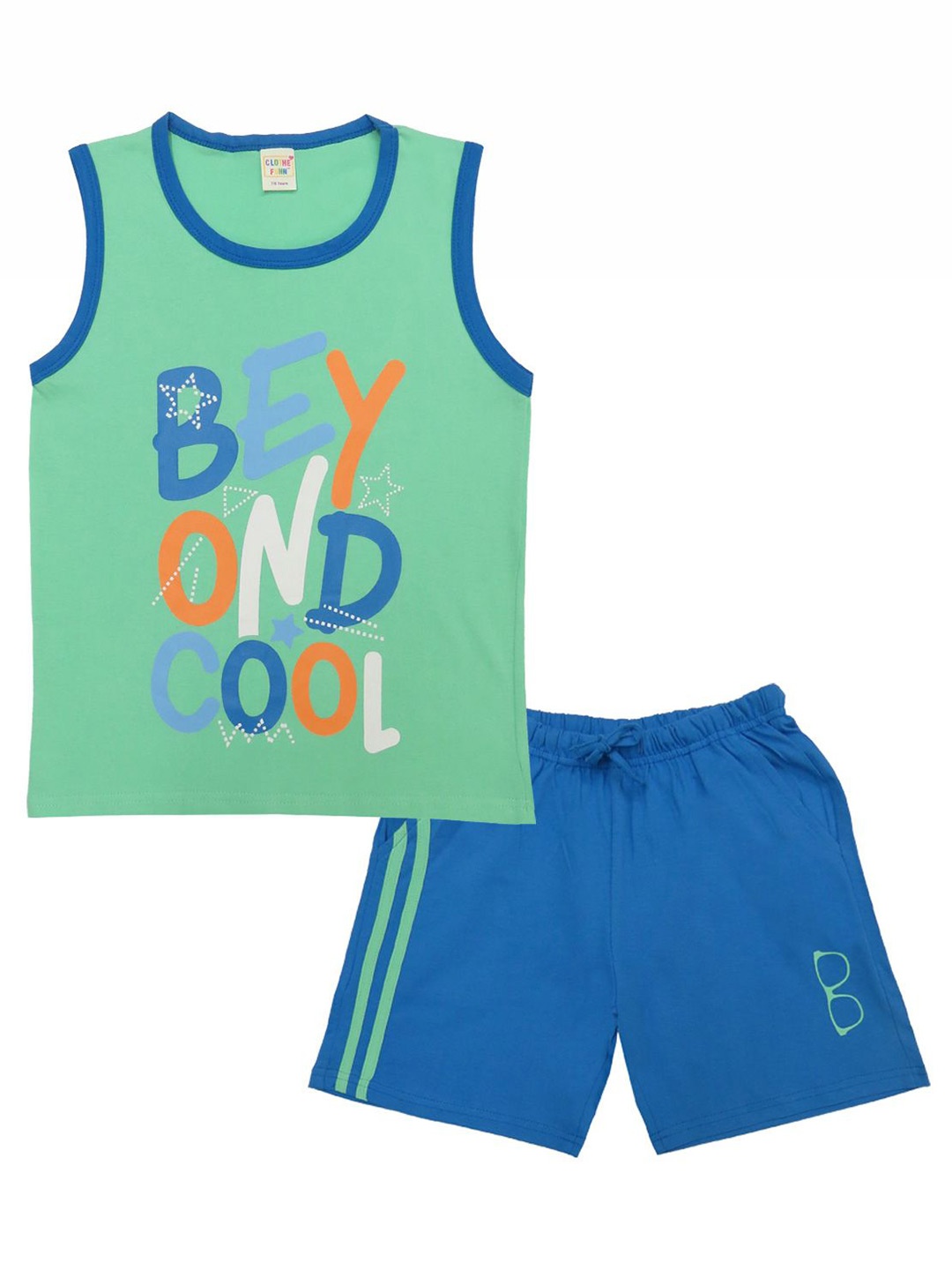 

Clothe Funn Boys Printed Pure Cotton T-shirt With Shorts, Sea green