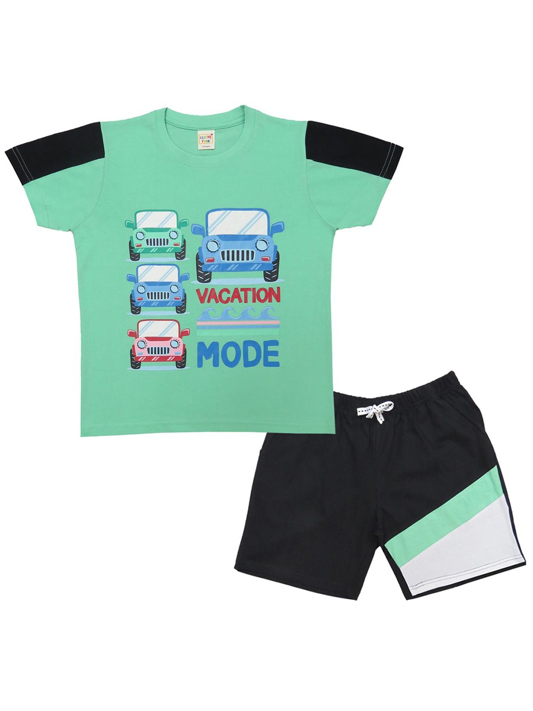 

Clothe Funn Boys Printed Pure Cotton T-shirt With Shorts, Sea green