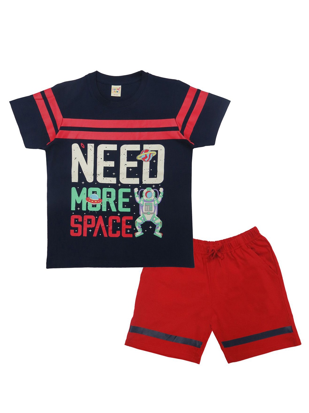 

Clothe Funn Boys Printed Pure Cotton T-shirt with Shorts, Navy blue