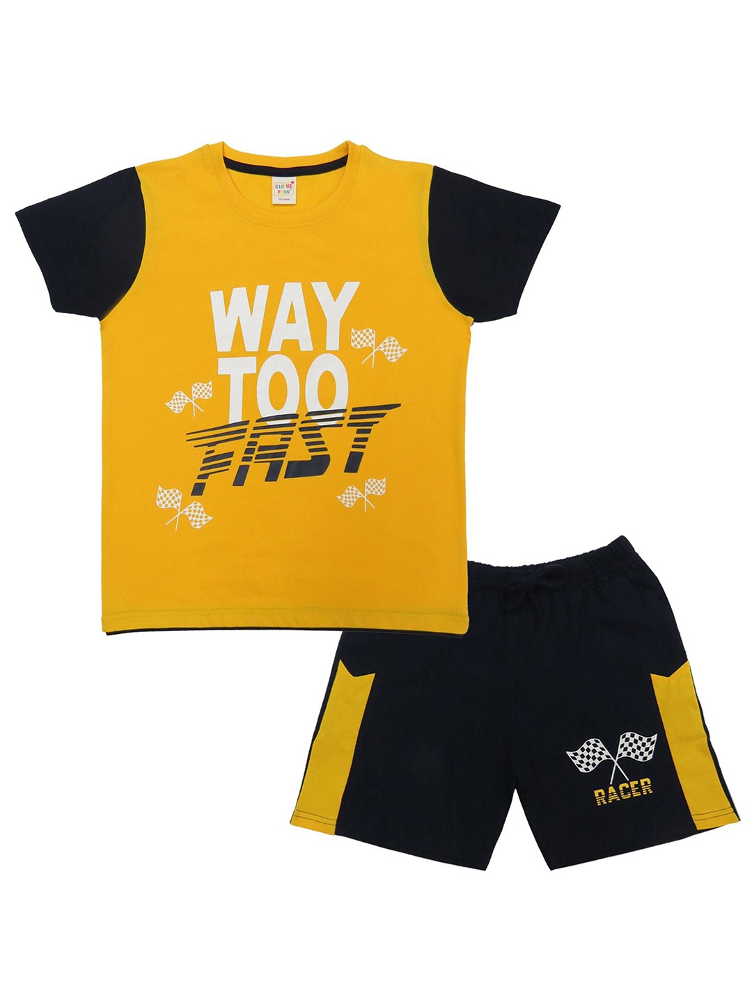 

Clothe Funn Boys Printed Pure Cotton T-shirt With Shorts, Gold