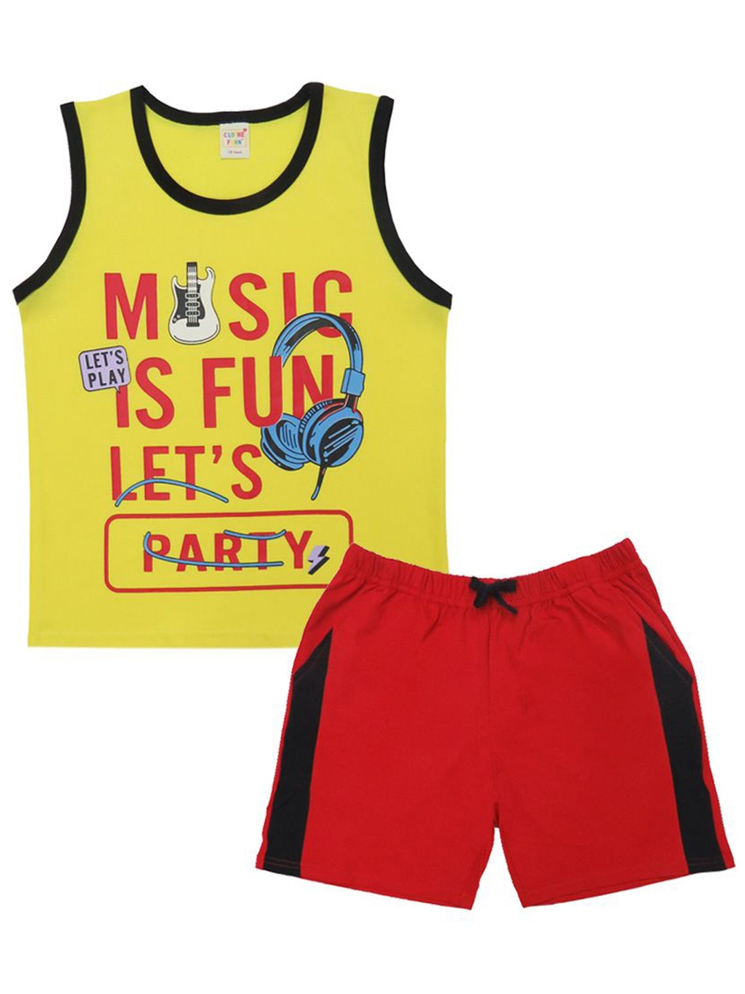 

Clothe Funn Boys Printed Pure Cotton T-shirt With Shorts, Yellow