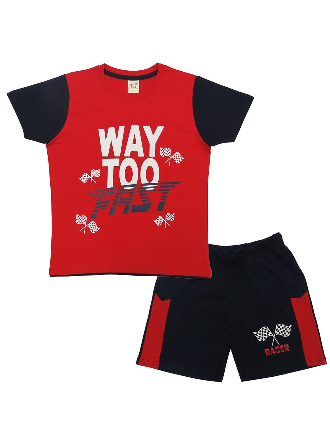 

Clothe Funn Boys Printed Pure Cotton T-shirt With Shorts, Red