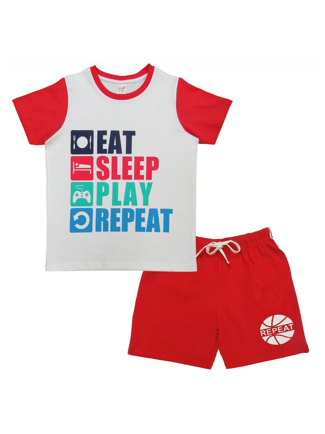 

Clothe Funn Boys Printed Pure Cotton T-shirt With Shorts, Off white