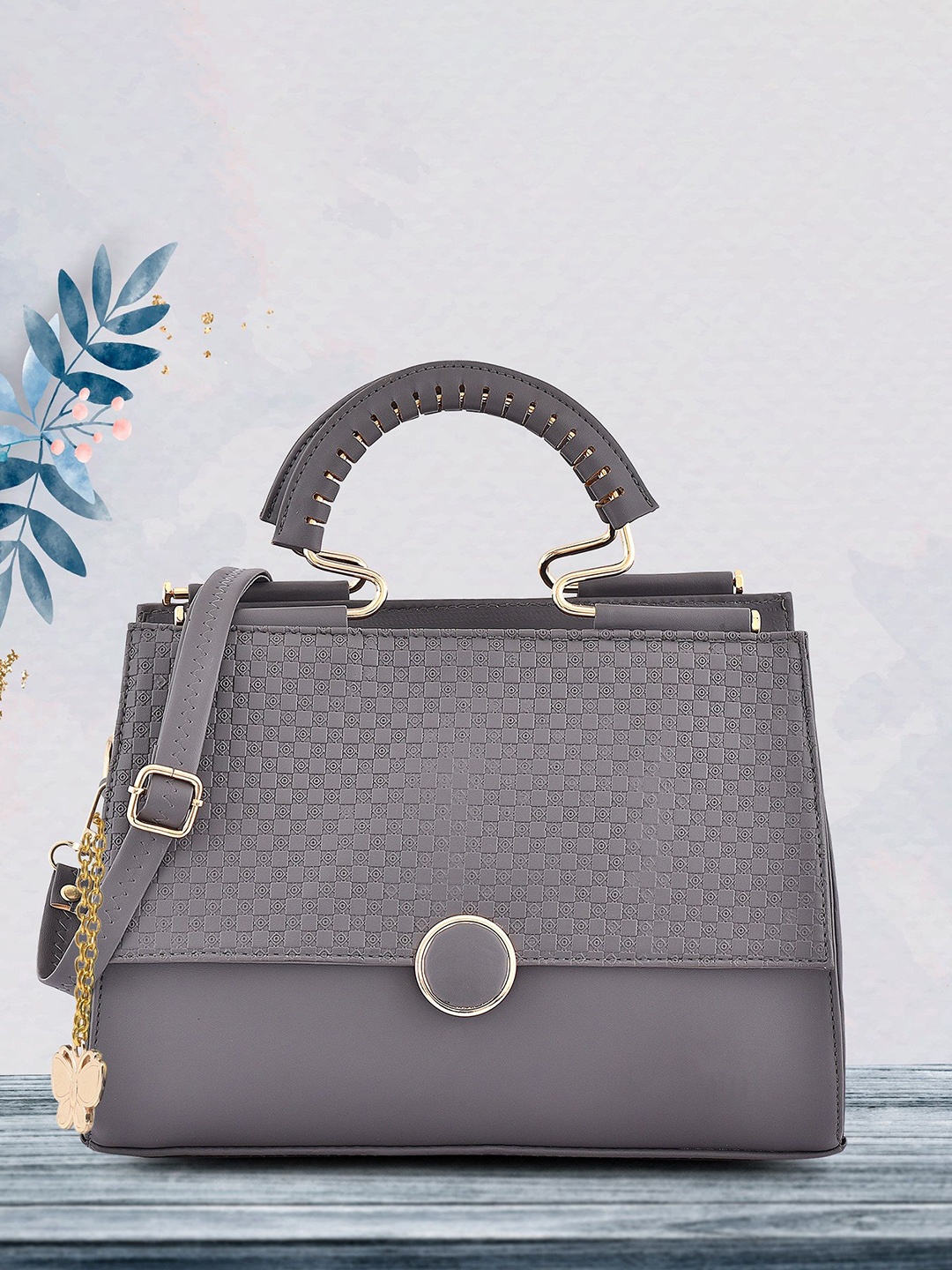 

Butterflies PU Swagger Sling Bag, Grey
