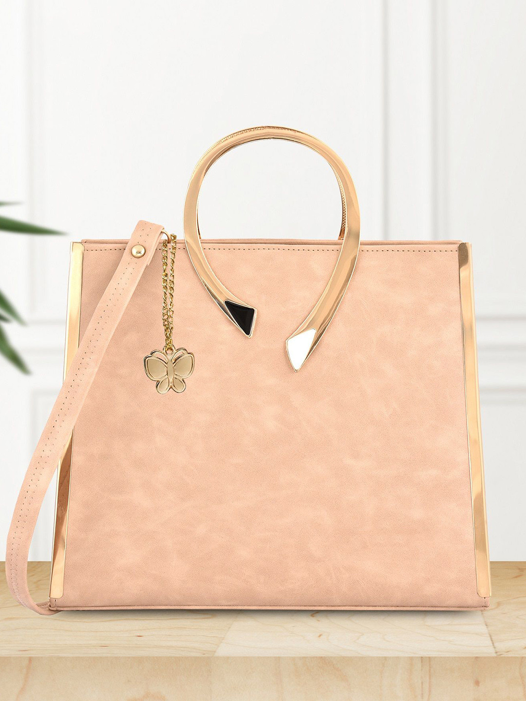 

Butterflies PU Structured Handheld Bag with Tasselled, Beige