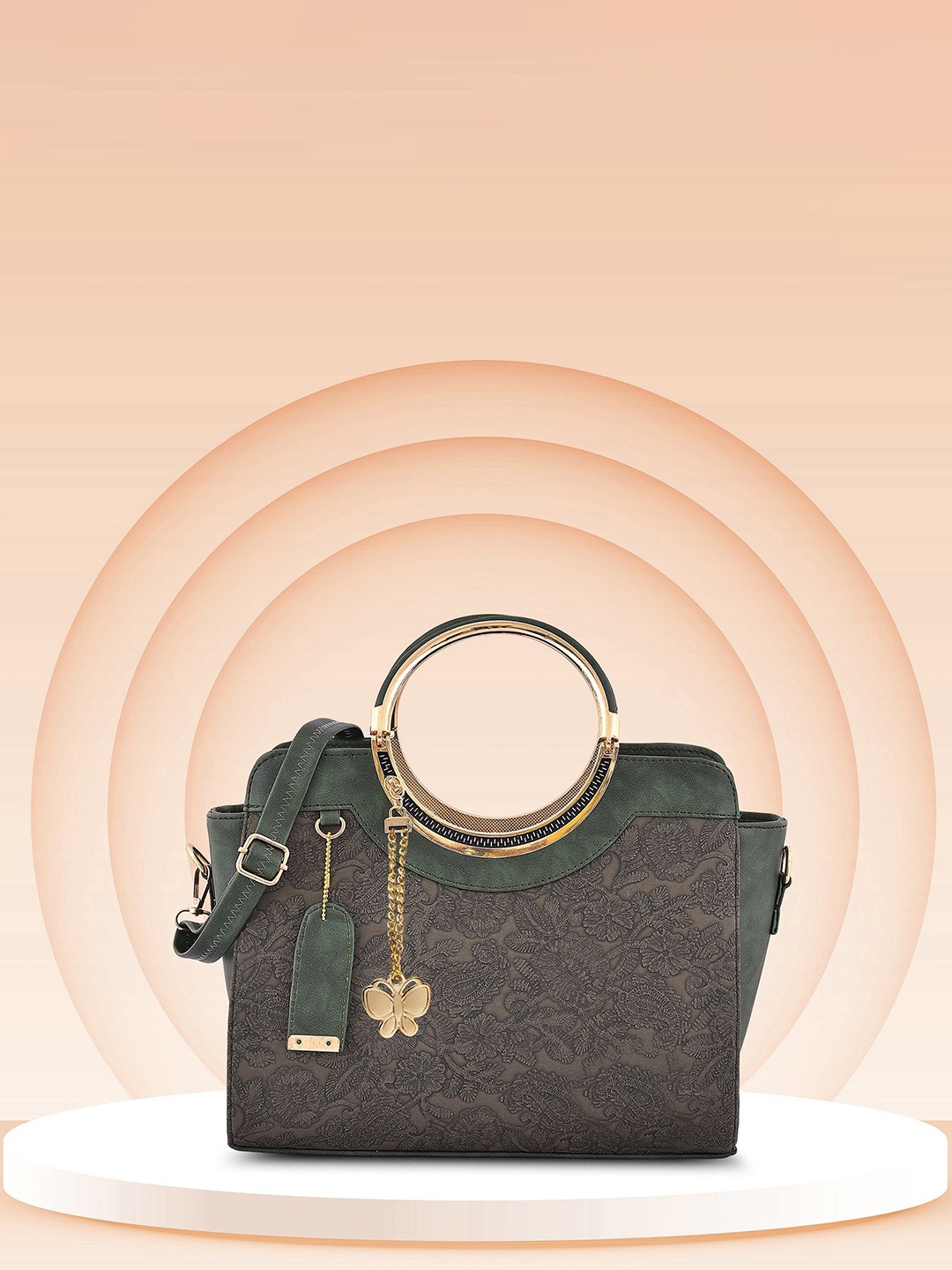 

Butterflies Colourblocked PU Structured Handheld Bag, Green