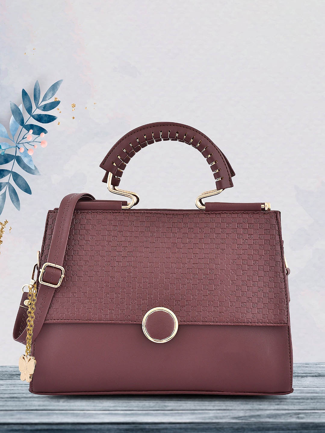 

Butterflies PU Structured Handheld Bag, Brown