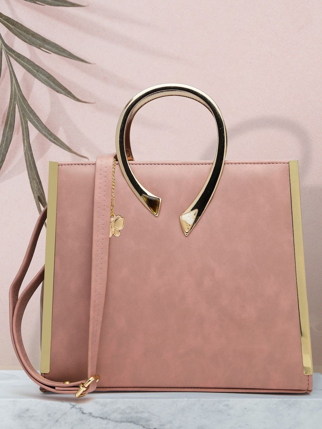 

Butterflies Textured PU Structured Handheld Bag, Pink