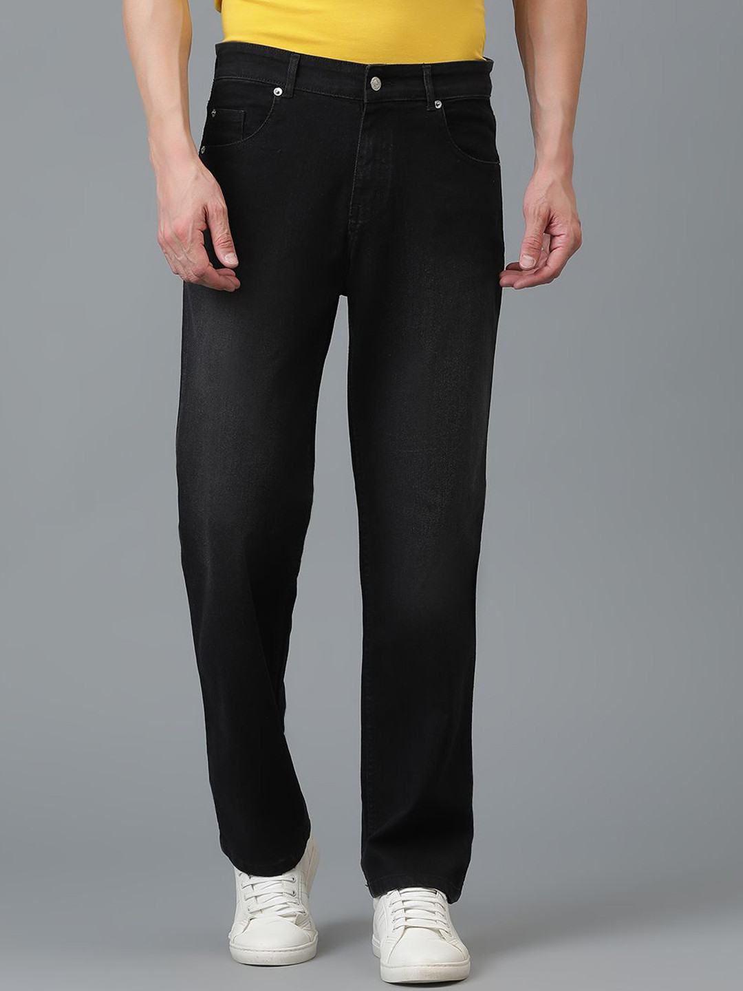 

Kotty Men Jean Low-Rise Slash Knee Stretchable Jeans, Black