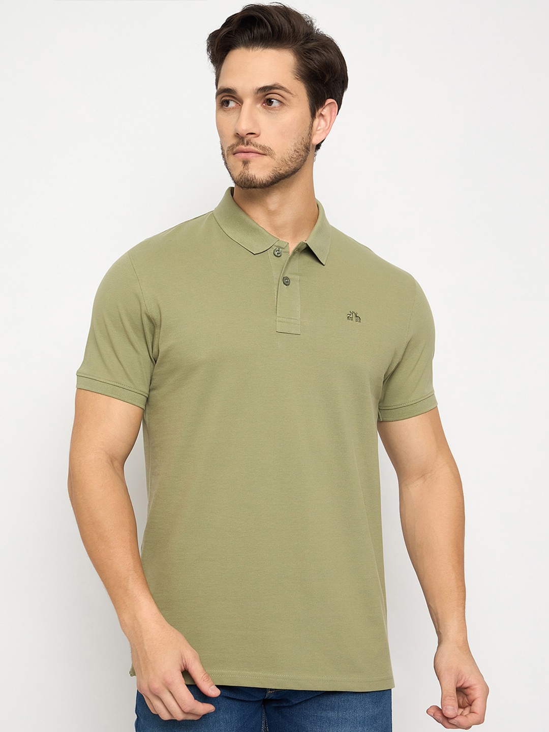 

98 Degree North Men Solid Polo Collar Pure Cotton T-shirt, Sea green