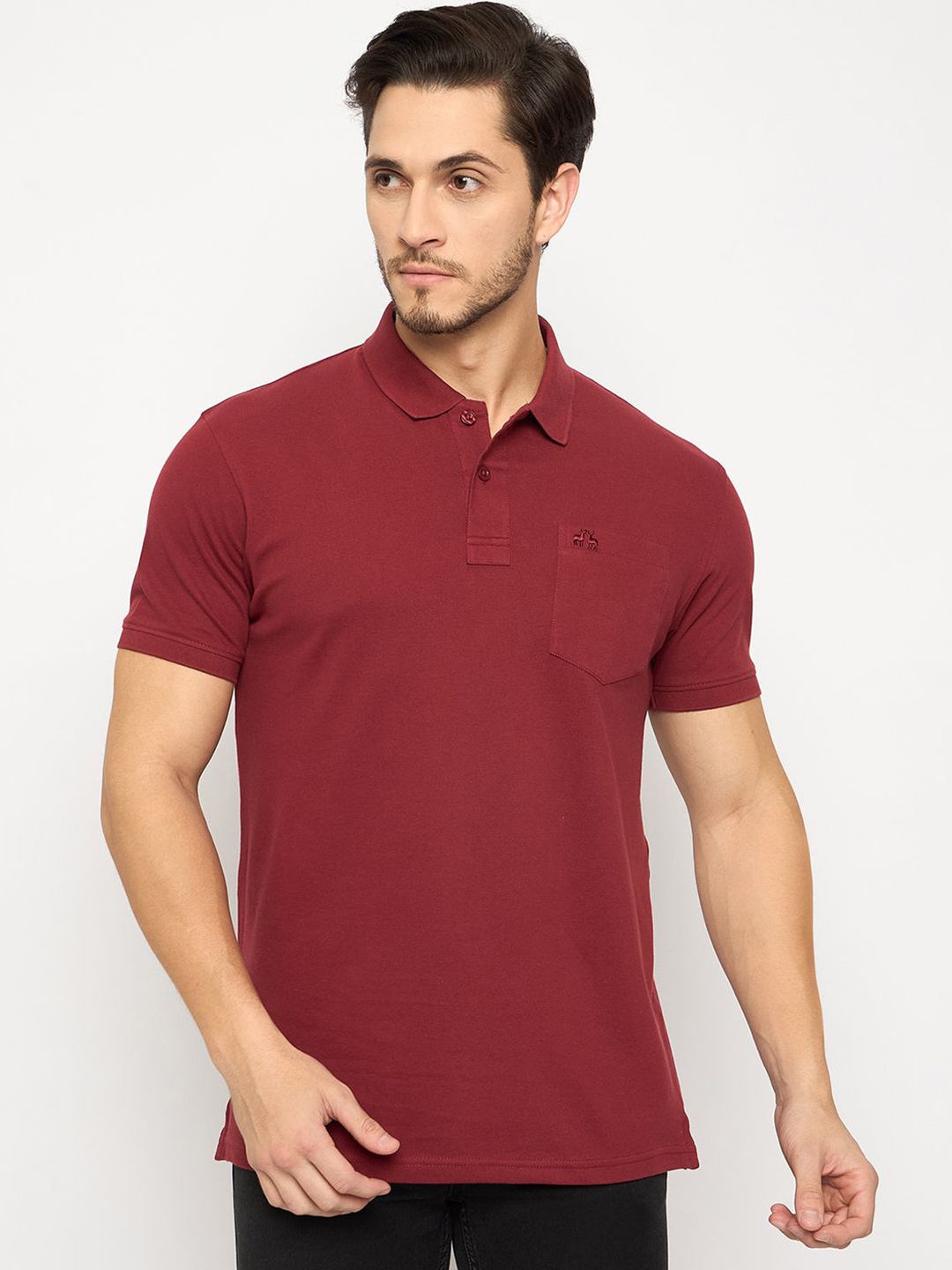 

98 Degree North Men Polo Collar Pure Cotton Pocket T-shirt, Maroon