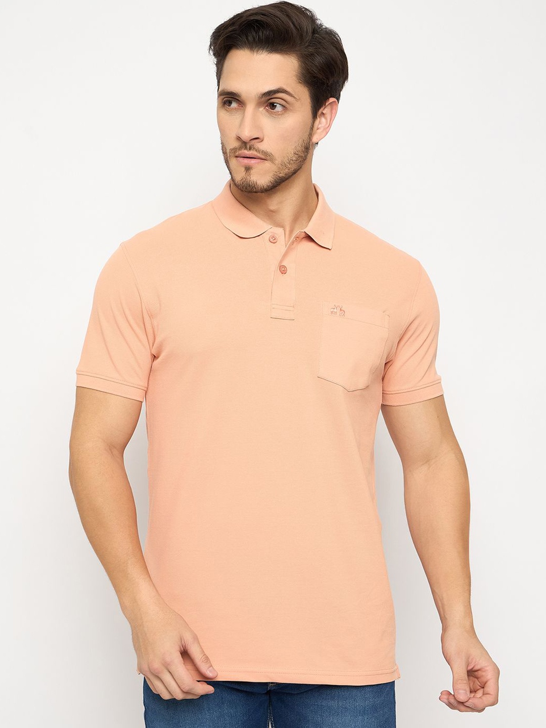 

98 Degree North Men Polo Collar Pure Cotton Pockets T-shirt, Orange