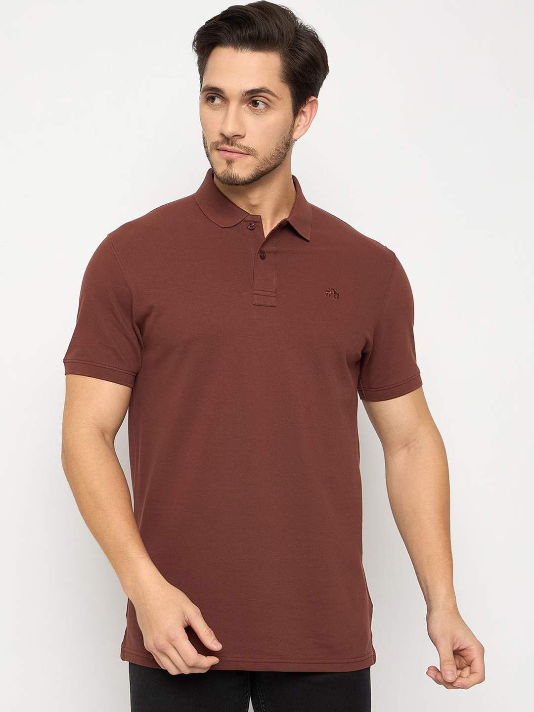 

98 Degree North Men Solid Polo Collar Pure Cotton T-shirt, Rust