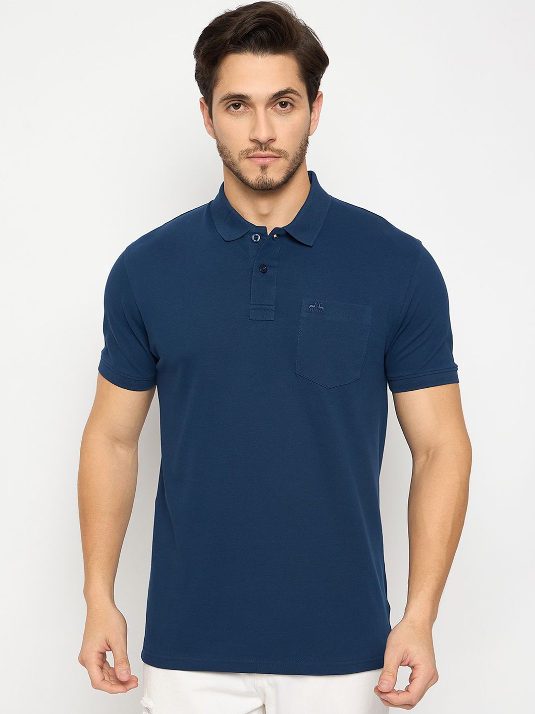 

98 Degree North Men Polo Collar Pure Cotton Pocket T-shirt, Navy blue