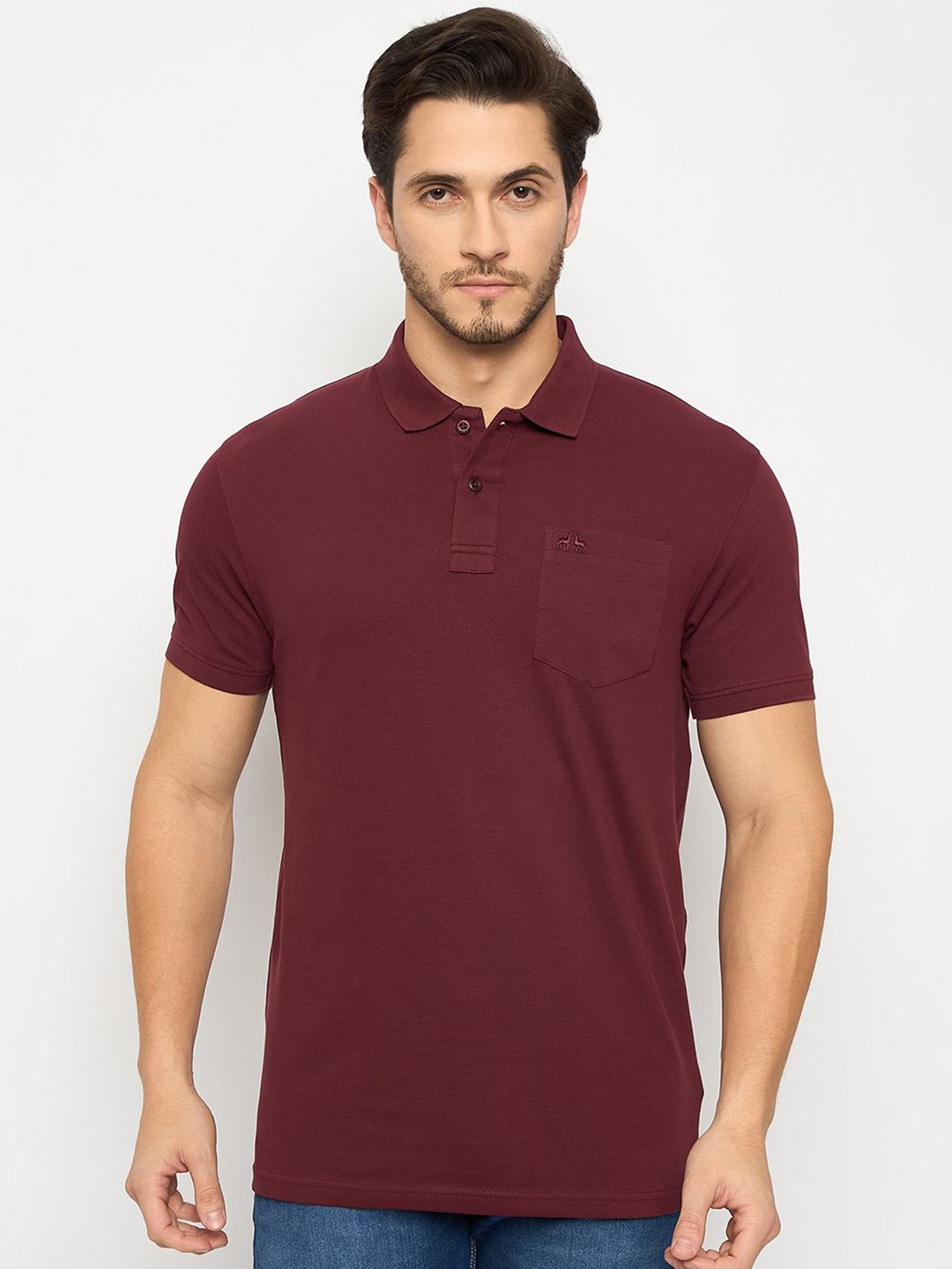 

98 Degree North Men Polo Collar Pure Cotton Pocket T-shirt, Maroon