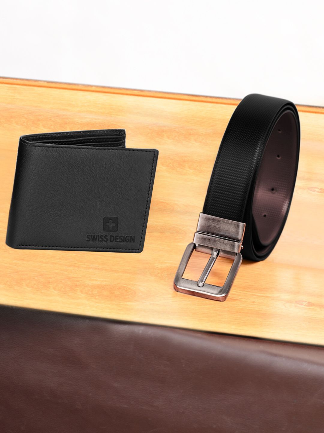 

Swiss Design Men Pack of Wallet & Belt Accessory Gift Set of, Black