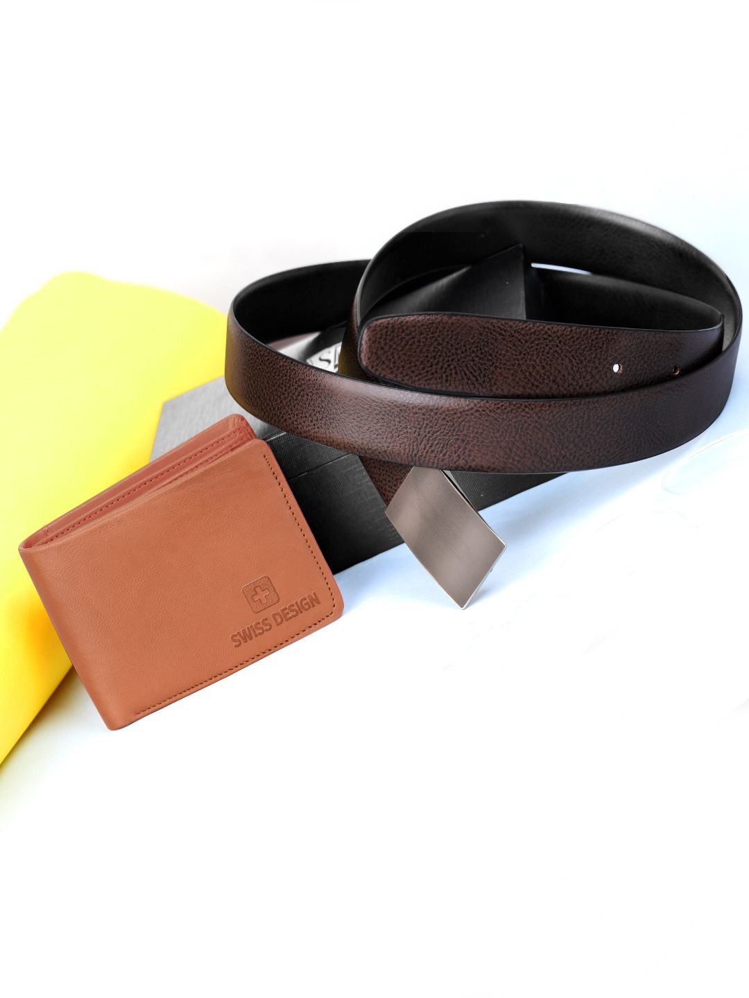 

Swiss Design Men Accessory Gift Set Of Wallet & Belt, Brown