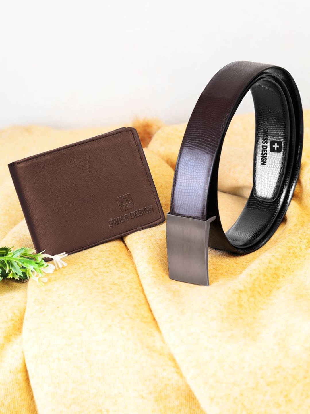

Swiss Design Men Accessory Gift Set Of Wallet & Belt, Brown
