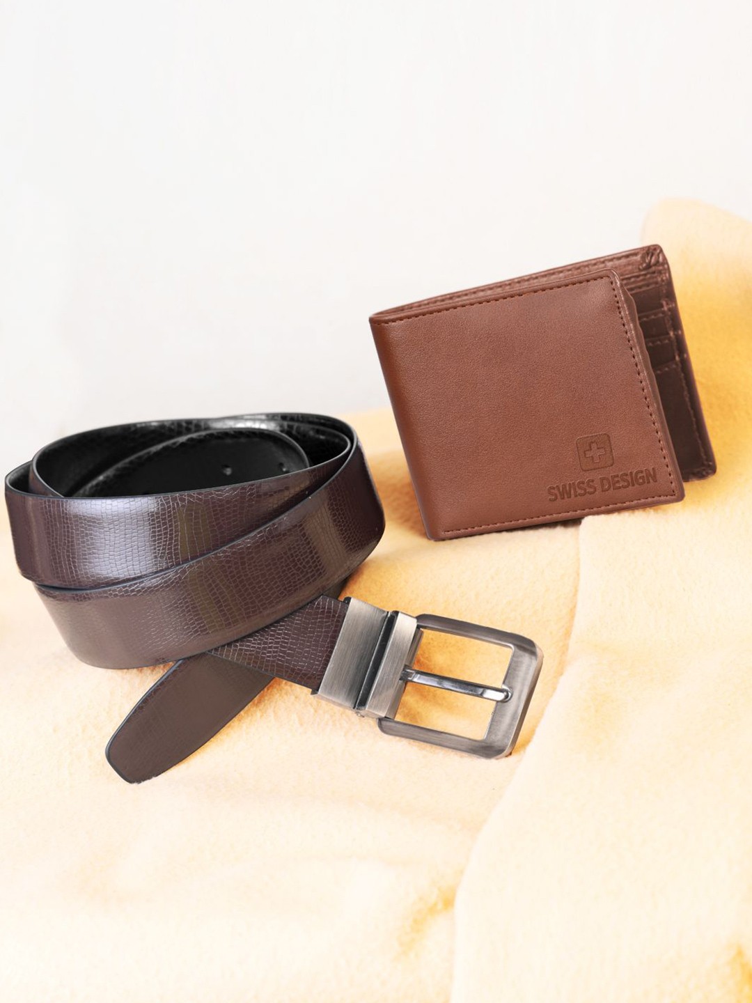

Swiss Design Men Pack of Wallet & Belt Accessory Gift Set of, Brown