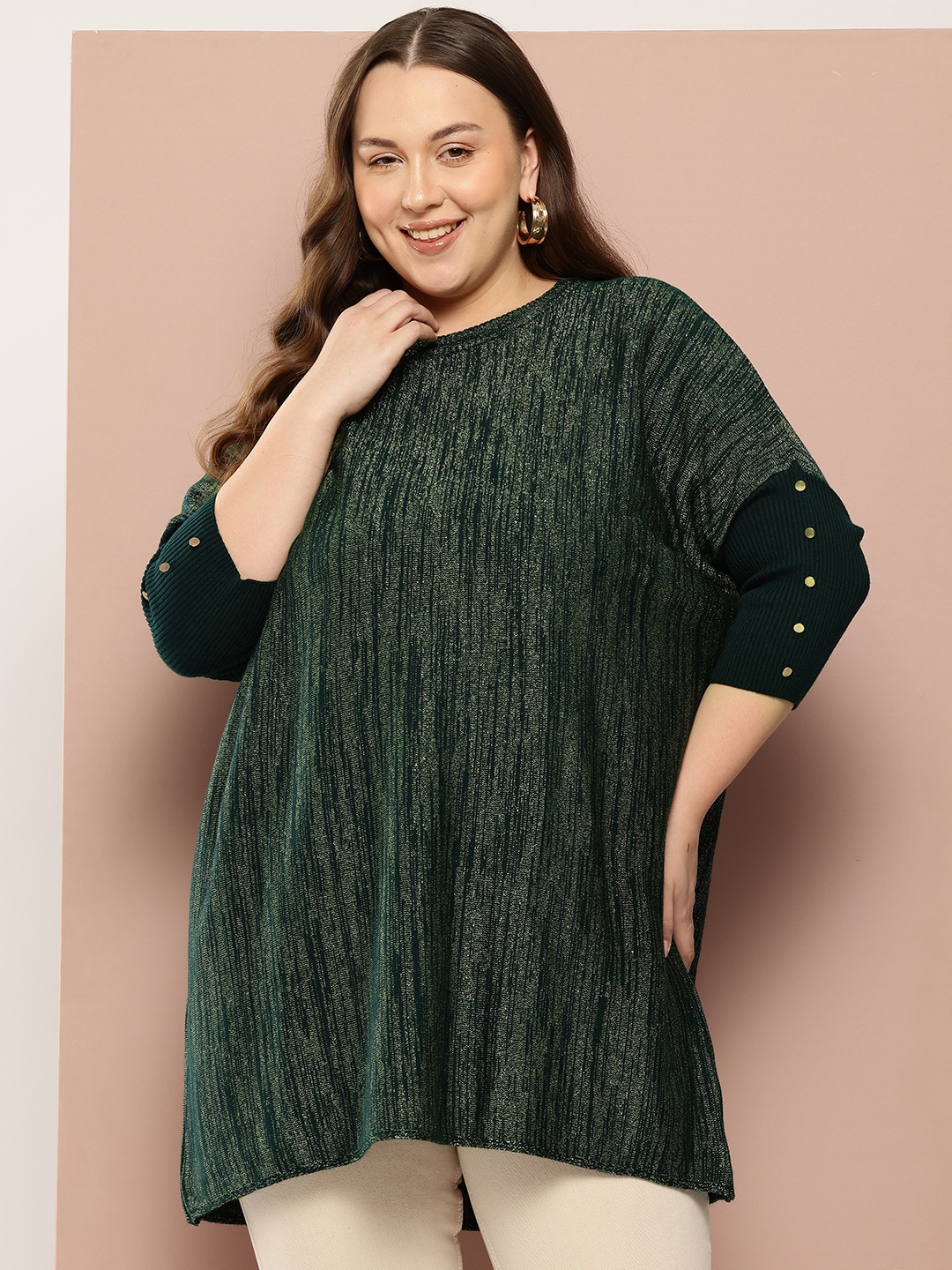 

Sztori Plus Size Longline Shimmery Pullover, Green