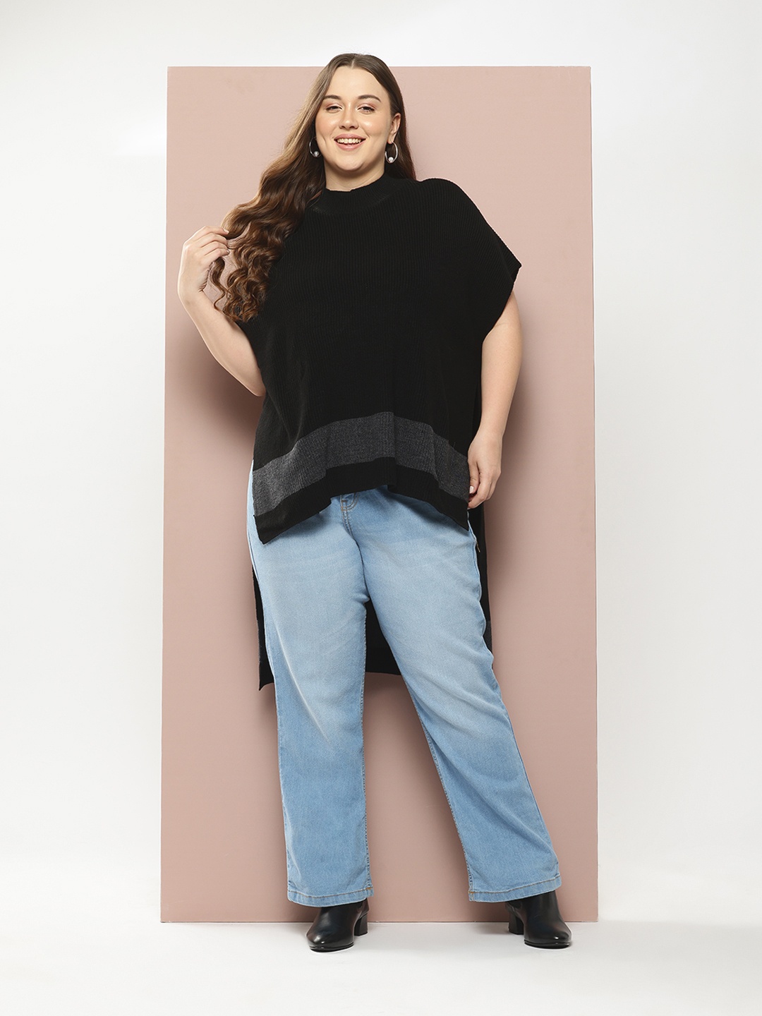 

Sztori Plus Size High Low Longline Pullover, Black