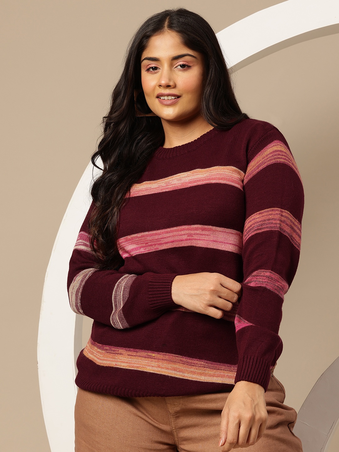 

Sztori Plus Size Striped Pullover, Maroon