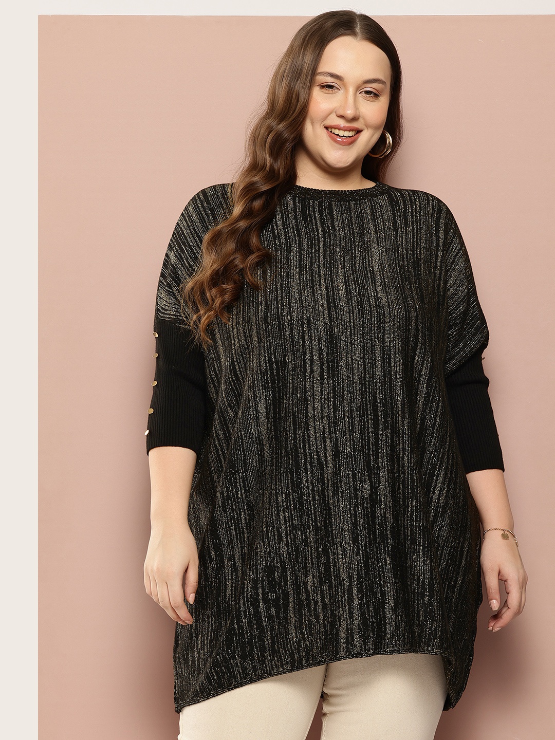 

Sztori Plus Size Longline Shimmery Pullover, Black
