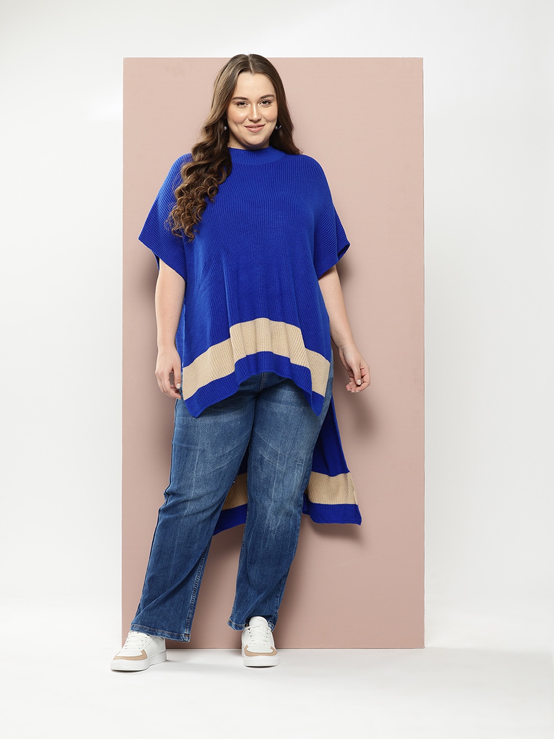 

Sztori Plus Size High Low Longline Poncho, Blue