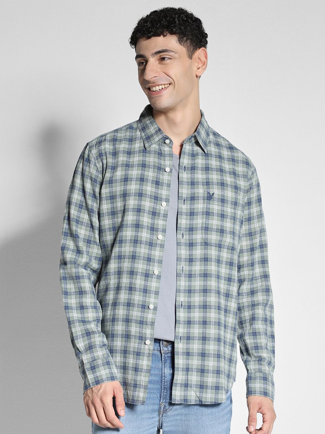

AMERICAN EAGLE OUTFITTERS Slim Fit Tartan Checked Casual Shirt, Green