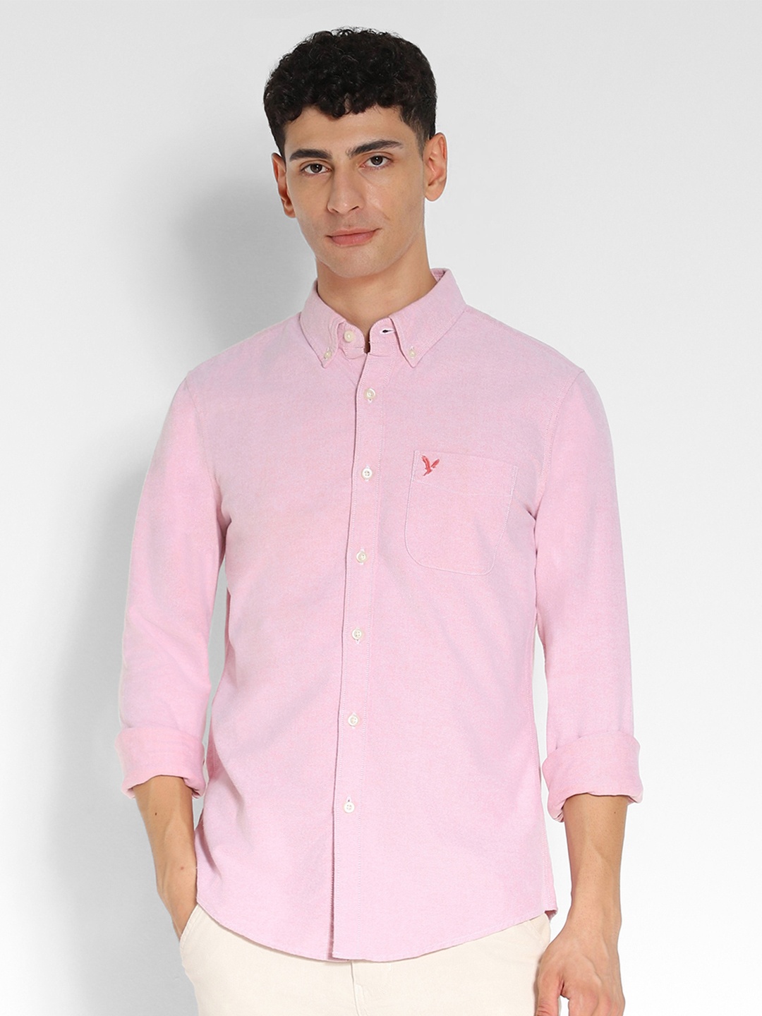 

AMERICAN EAGLE OUTFITTERS Slim Fit Cotton Button-Down Collar Casual Shirt, Pink