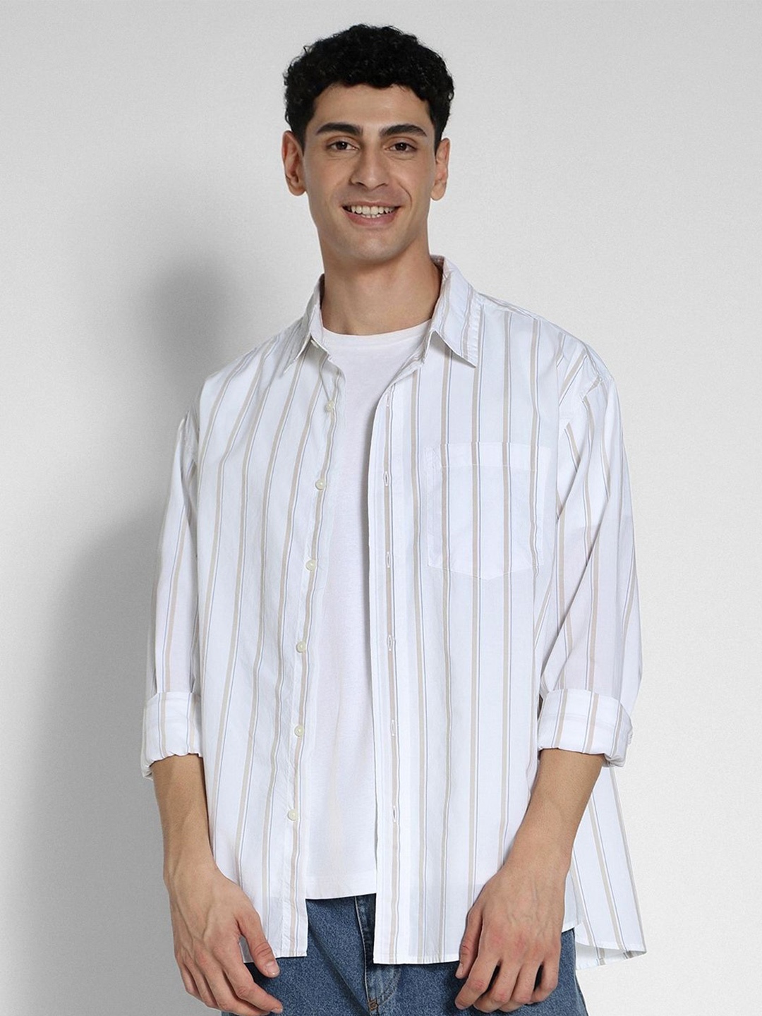 

AMERICAN EAGLE OUTFITTERS Striped Cotton Casual Shirt, White