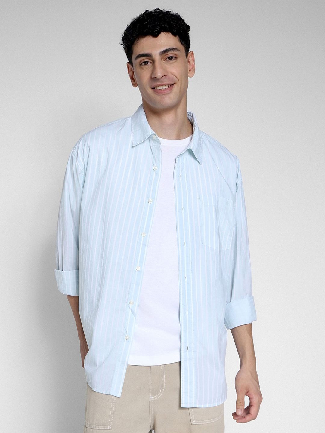 

AMERICAN EAGLE OUTFITTERS Men Opaque Striped Casual Shirt, Blue