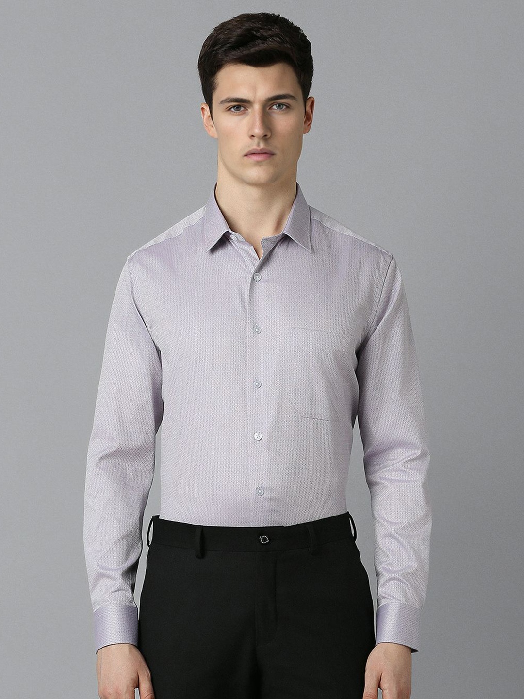 

Louis Philippe Spread Collar Long Sleeves Slim Fit Self Design Micro Ditsy Formal Shirt, Grey