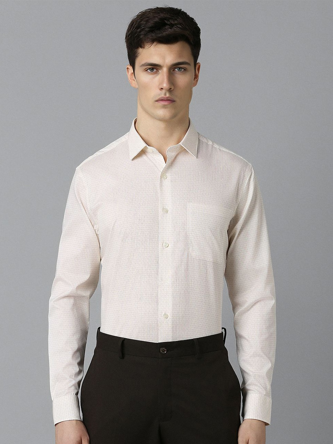 

Louis Philippe Slim Fit Spread Collar Pure Cotton Formal Shirt, Cream