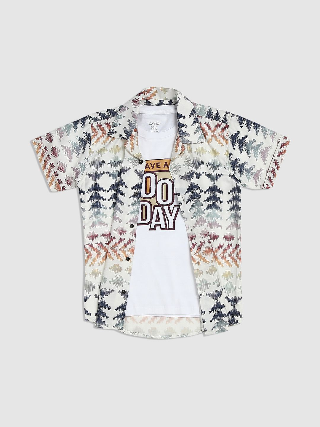 

CAVIO Boys Comfort Geometric Printed Casual Shirt With T-shirt, Orange