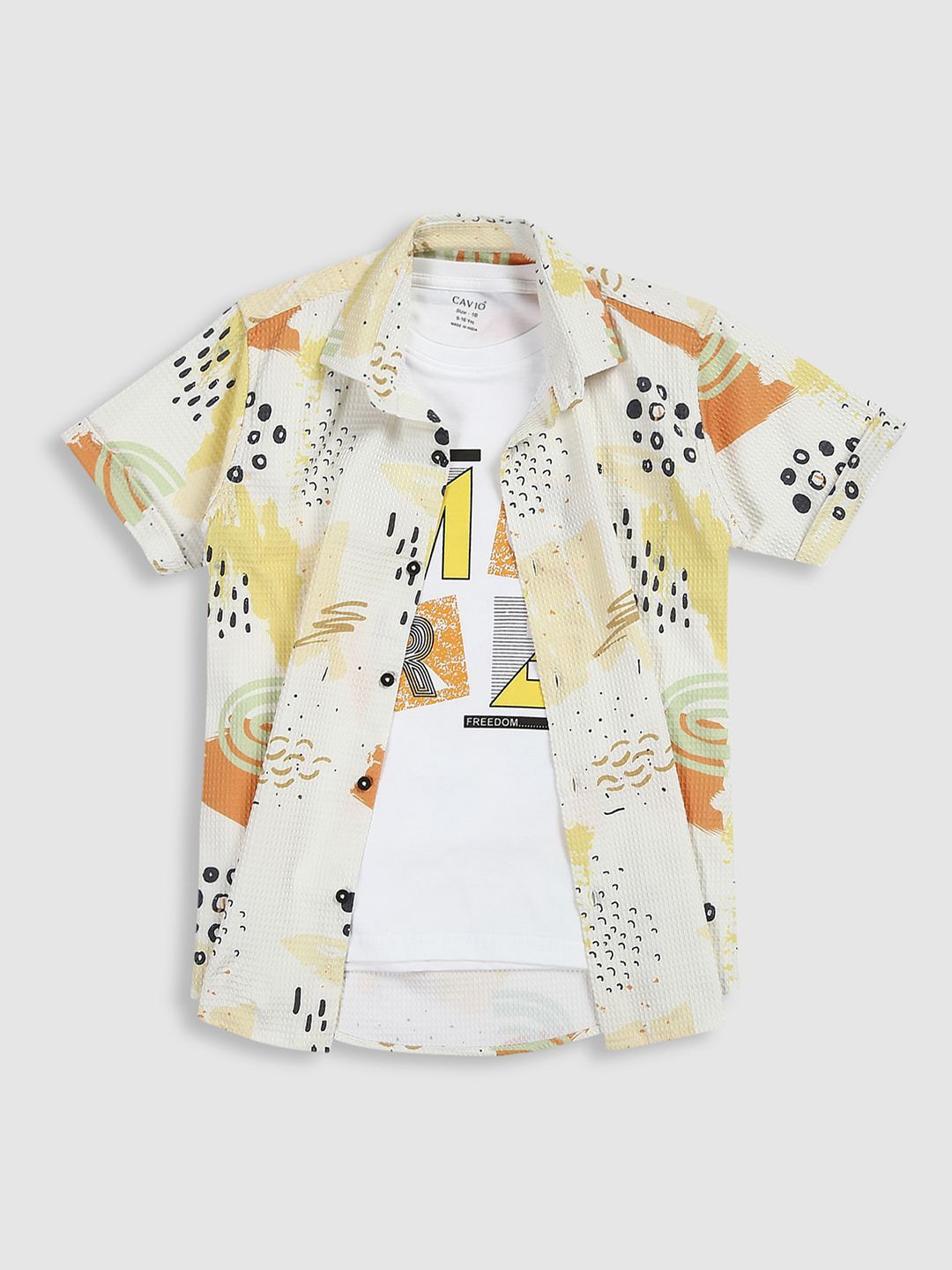 

CAVIO Boys Printed Casual Shirt & T-Shirt, Yellow