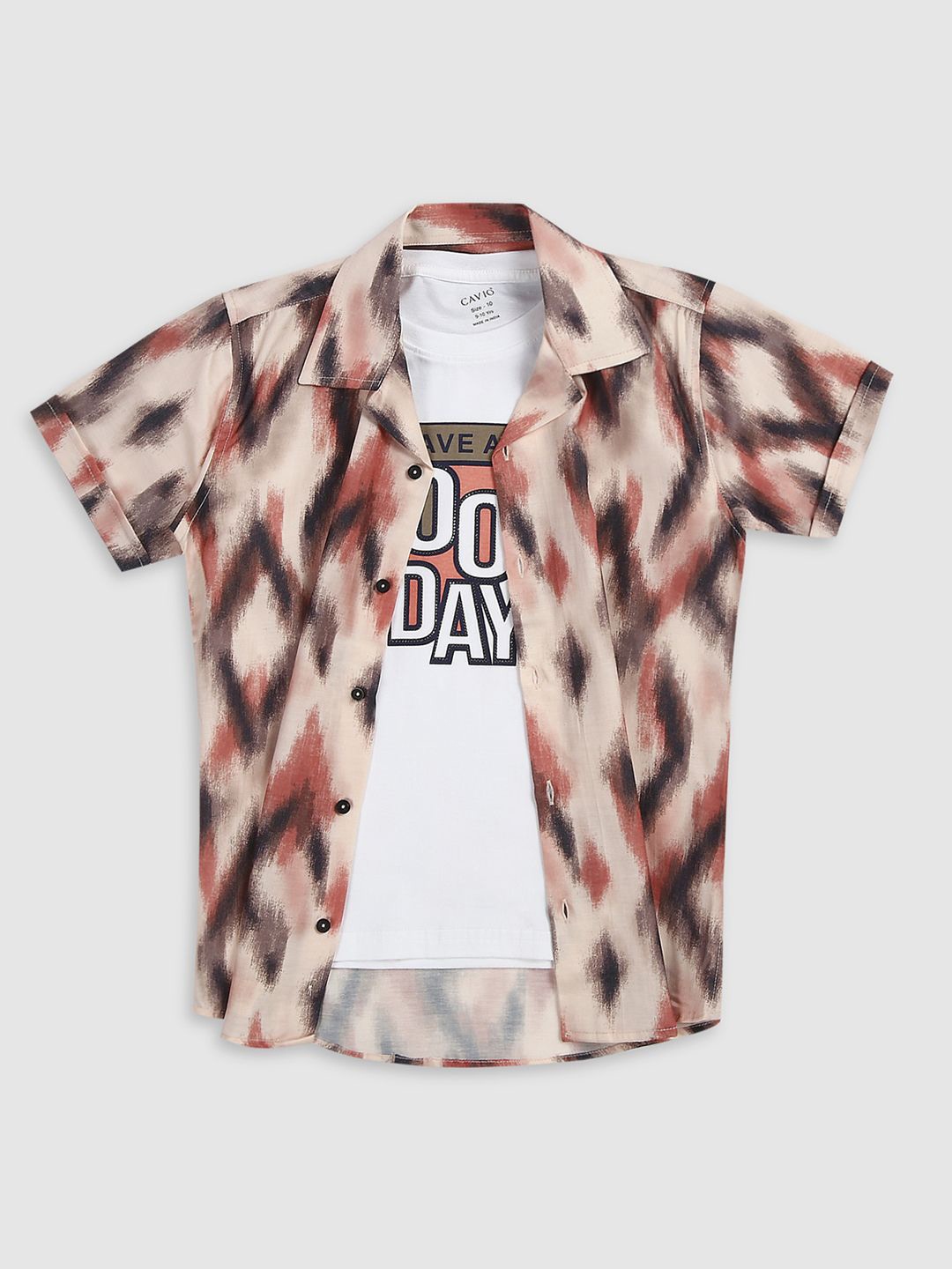 

CAVIO Boys Comfort Abstract Printed Casual Shirt With T-shirt, Magenta