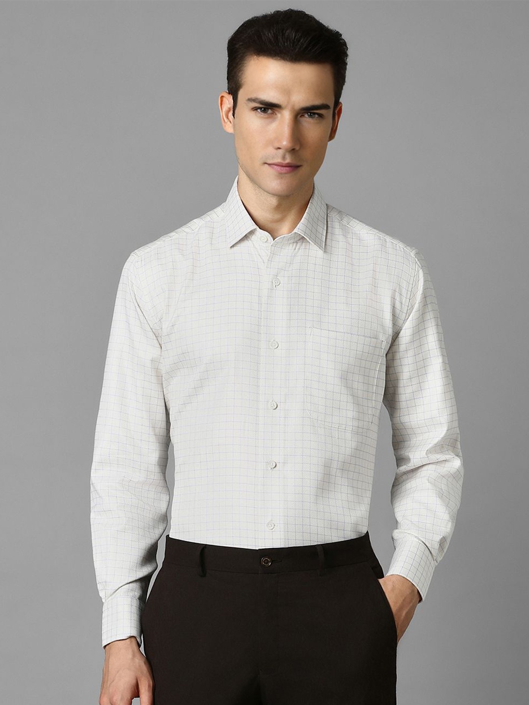 

Luxure by Louis Philippe Men Grid Tattersall Checks Opaque Checked Formal Shirt, White