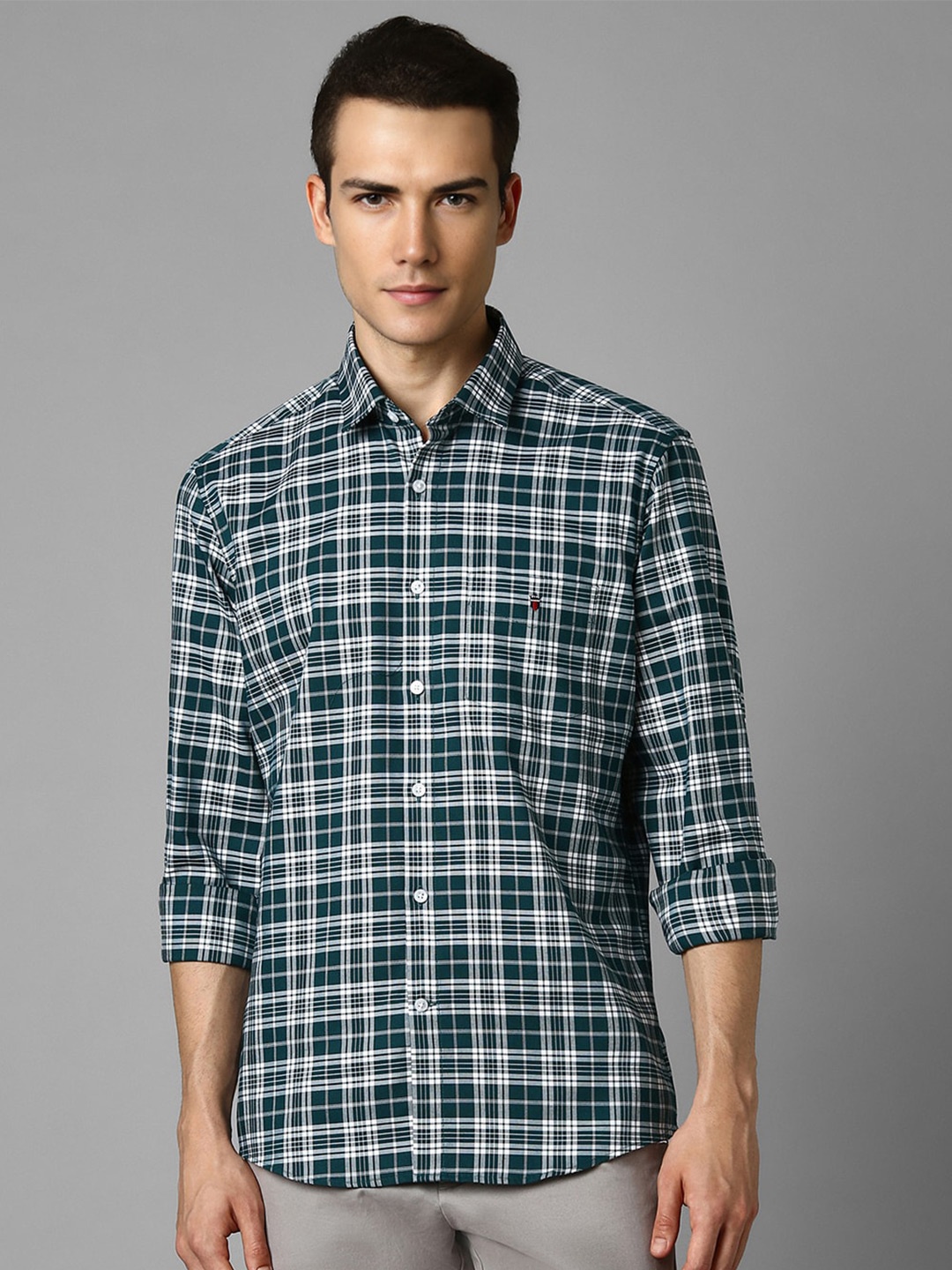 

Louis Philippe Sport Slim Fit Tartan Checks Pure Cotton Casual Shirt, Green