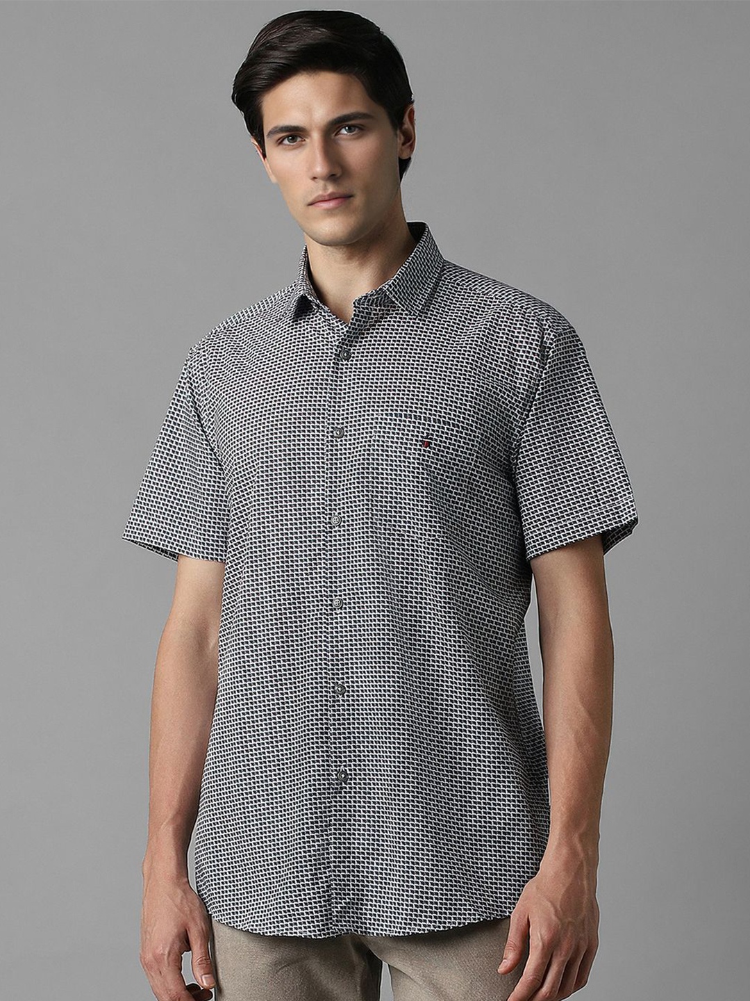 

Louis Philippe Sport Slim Fit Micro Ditsy Printed Spread Collar Casual Shirt, Black