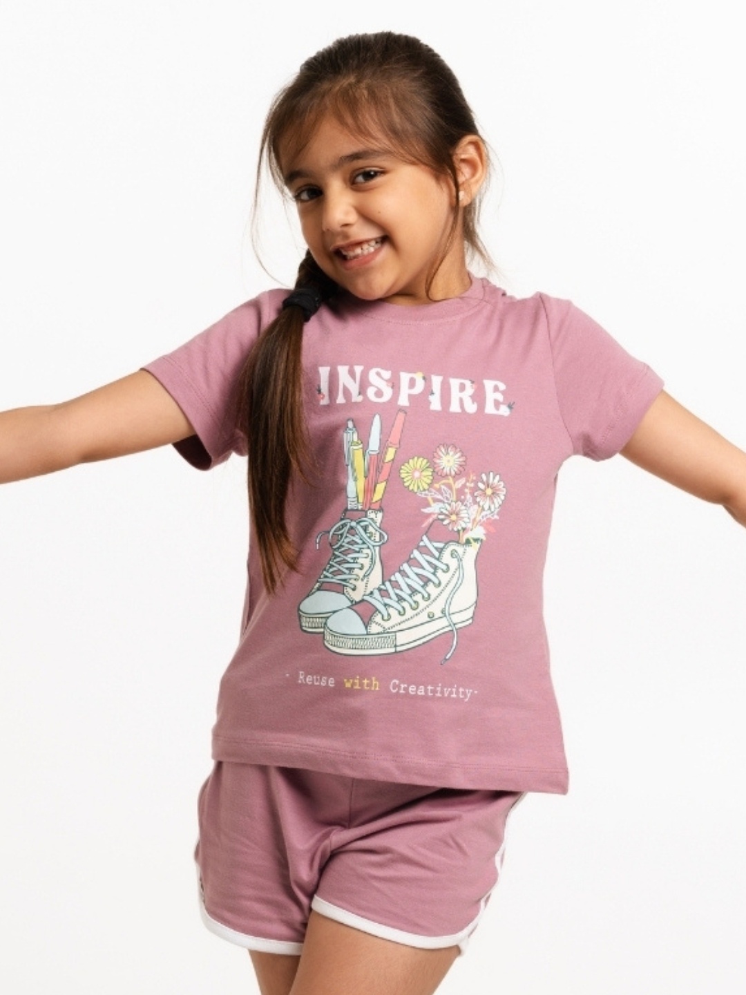 

Nap Chief Girls Printed T-shirt with Solid Shorts, Purple