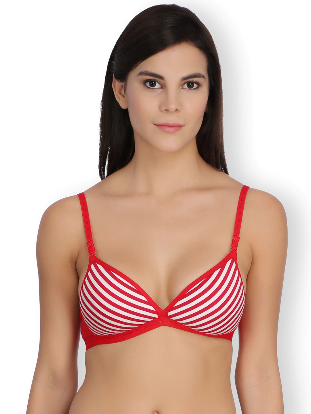 

SELFCARE Striped Half Coverage Breathbale Lightly Padded Plunge Bra-All Day Comfort, Red